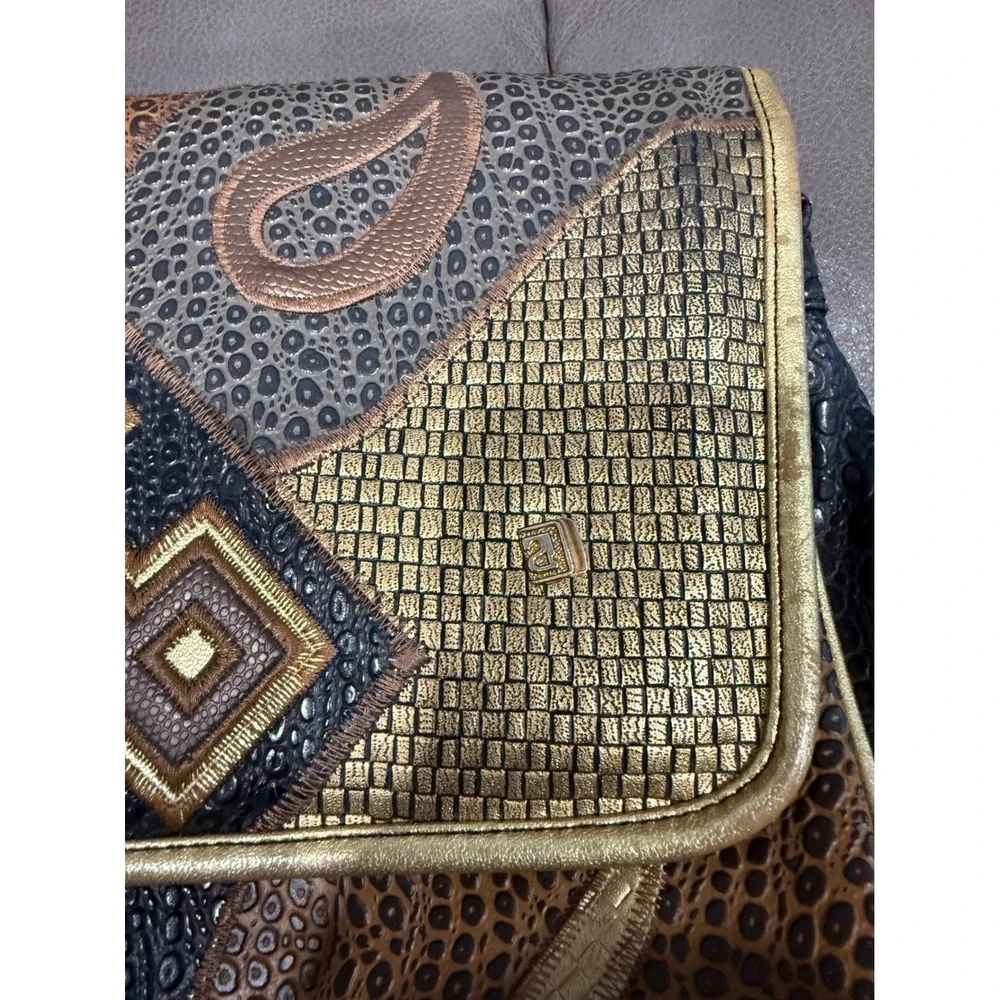 Vintage‎ Nas Patchwork Animal Print Convertible Clutch Crossbody Bag Gold Black